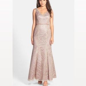 JS Collections Floral Embroidered Mesh Illusion Mermaid Gown